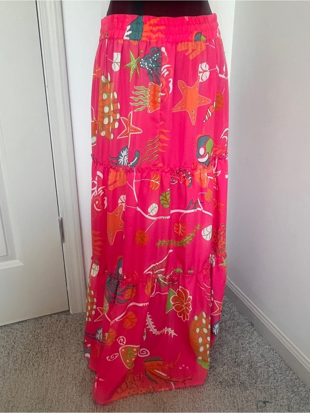 Zoey & Leelo Tropical Ocean Print Tiered Maxi Skirt XL - Picture 4 of 6
